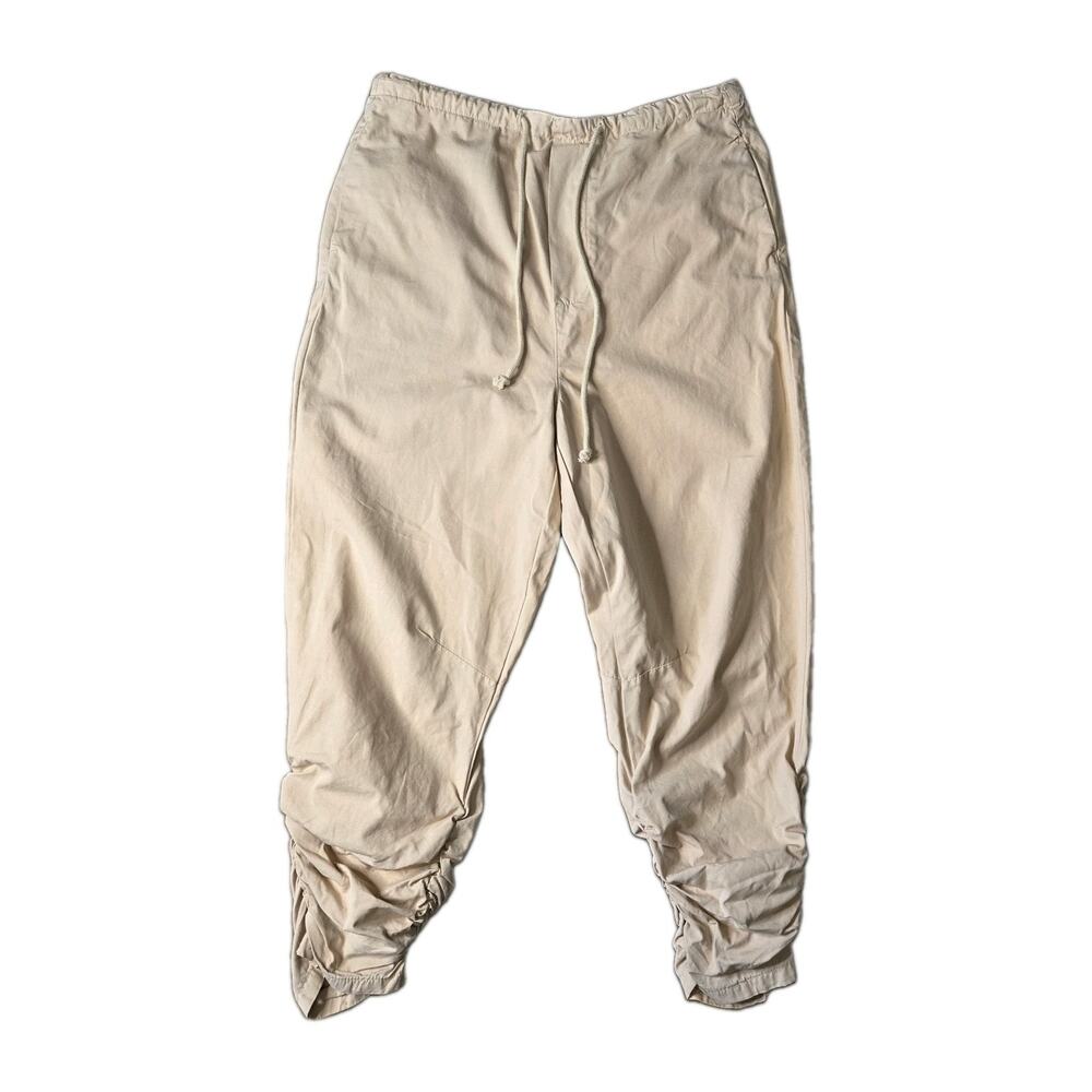 Free People Drawstring Parachute Ruched Shirred Hem Tan Khaki Pants Size Small - Picture 4 of 10